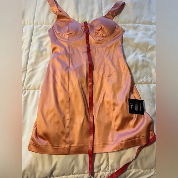 NWT Lulus In Your Dreams Coral Pink Satin Bustier Bodycon Dress - Picture 11 of 13